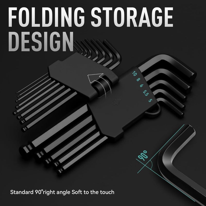 DISEN 13 Pieces Hex Key Allen Wrench Set Metric Size with Ball End, 1.27-10 MM, Long Arm Ball Design, Chrome Vanadium Steel - Image 5